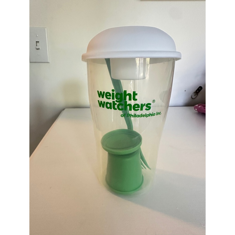Weight Watchers Salad Shaker Cup with‎ Fork and Dressing Container Green White